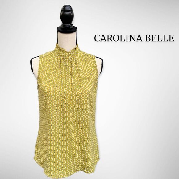 NWT Carolina Belle Sleeveless High Neck Hidden Button Down Chartreuse Top (XS) $ - Picture 4 of 12